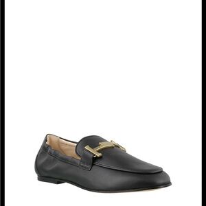 Tod's Black Leather Loafers with Gold Accent